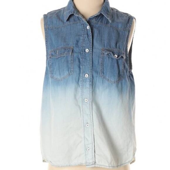 Life In Progress Blue & White Sleeveless Dip Tie Dyed Ombre Boho Top - Picture 1 of 6